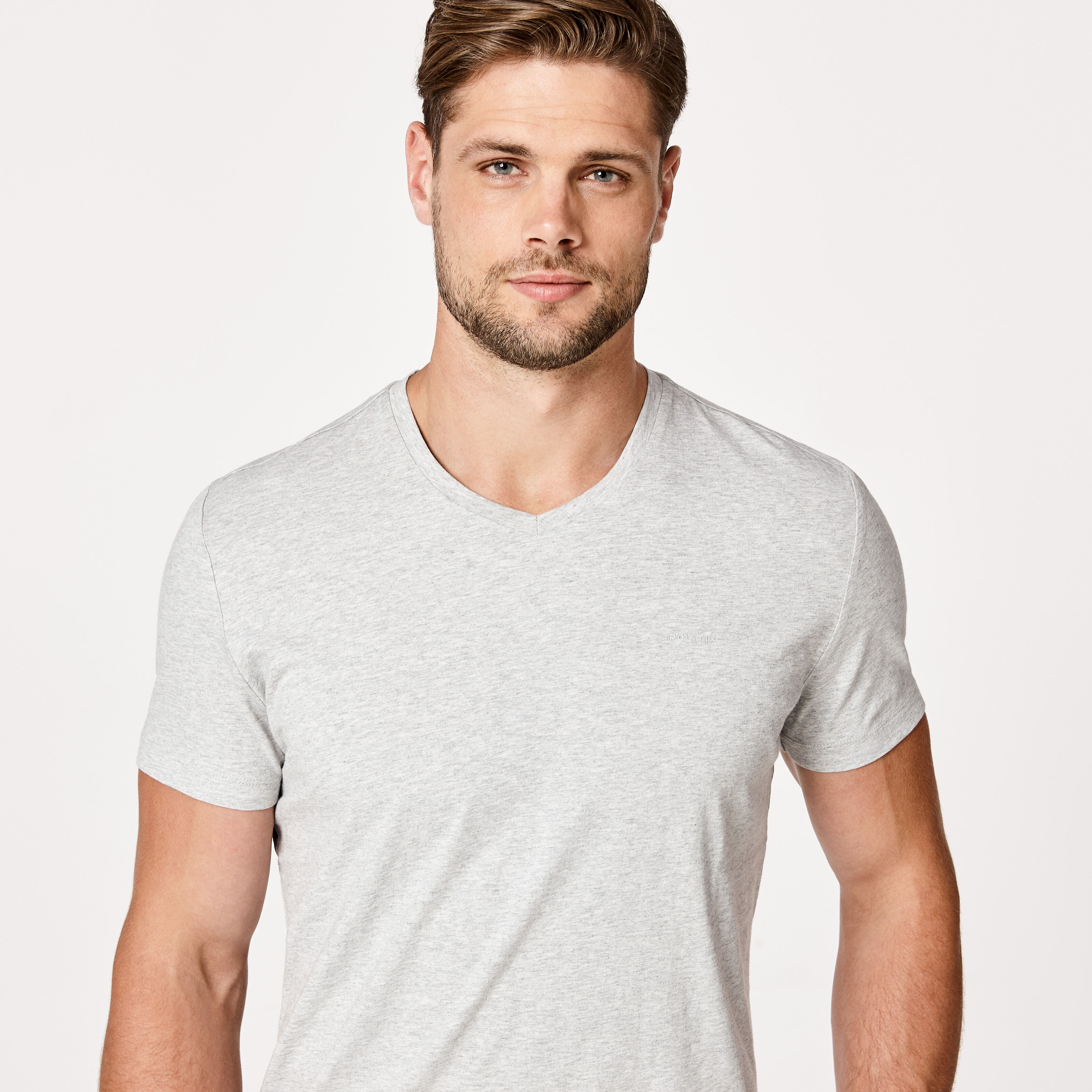 Lomaso Lt Grey Marle V Neck T Shirt 100 Cotton Slim T